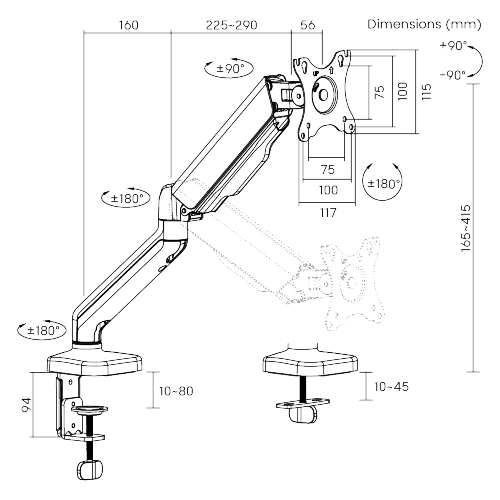 Brazo soporte ergonómico para 1 monitor tipo VESA 17-32