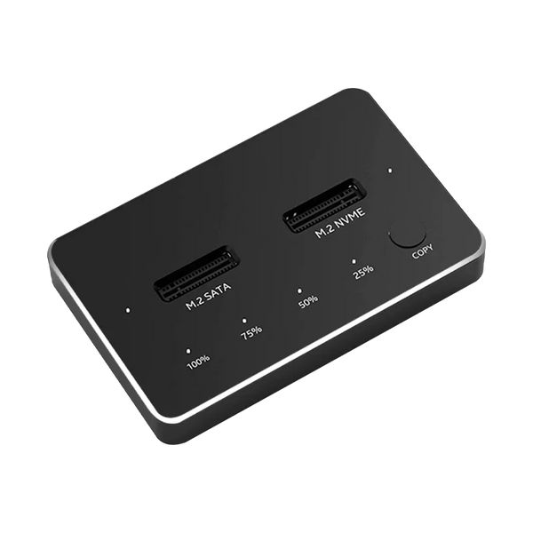 Duplicador Clonador SSD NVME M.2 M-KEY, DOBLE BAHÍA, 1-FAN, USB-C 20GBPS