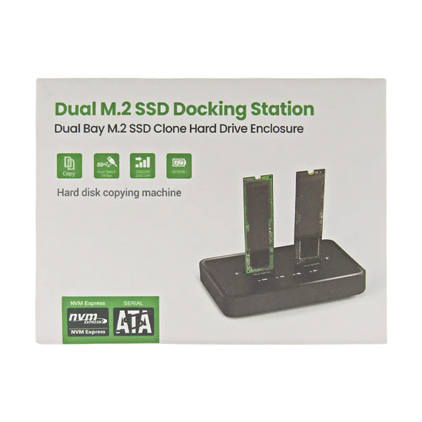 Duplicador Clonador SSD NVME M.2 M-KEY, DOBLE BAHÍA, 1-FAN, USB-C 20GBPS