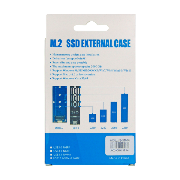 CAJA PCI-E NVME USB-C EXT SSD NVME KEY M & MSATA B+M KEY NEGRO 20Gbps XUE®