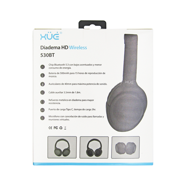 Diadema BT V5.3+EDR, DIST.10M, BAT 500MAH, USB-C/3.5MM NEGRA HD 530BT XUE®