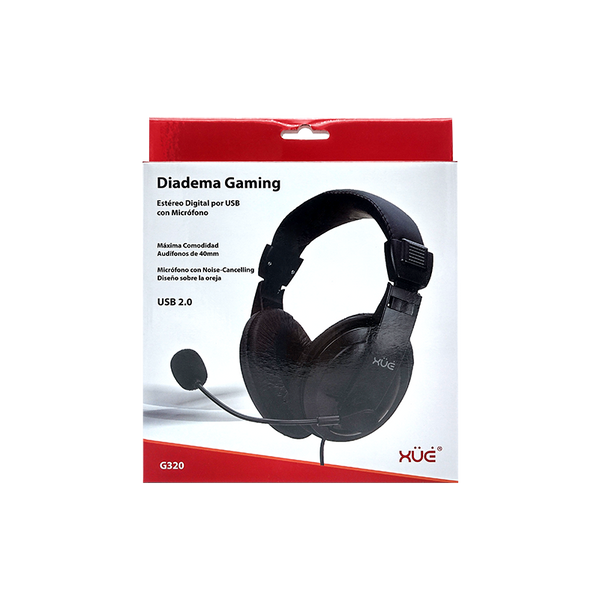 Diadema XUE® USB 2.0 G320 con MIC giratorio con control digital, Color Negro