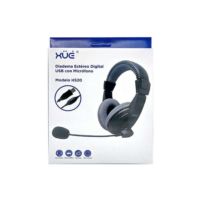 Diadema XUE® USB H520 con Mic giratorio, color negro/gris c/control de volumen dial en cable