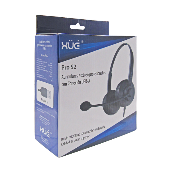 Diadema USB-A XUE® S2 Binaural, Metálica con Mic/Mute Button/Control en Cable 2M, color Negra