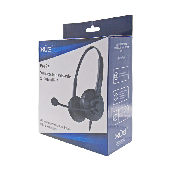 Diadema USB-A XUE® S2 Binaural, Metálica con Mic/Mute Button/Control en Cable 2M, color Negra