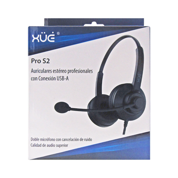 Diadema USB-A XUE® S2 Binaural, Metálica con Mic/Mute Button/Control en Cable 2M, color Negra