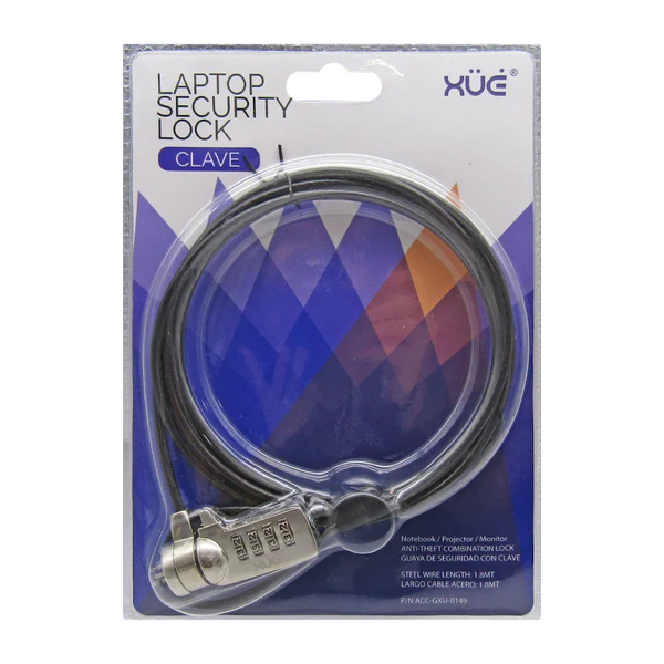 Guaya de seguridad para portátil de 4-Dígitos 1.8M 3.5MM SLOT STD XUE® (CLAVE)