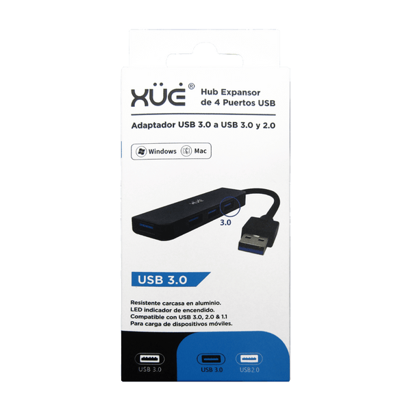 Hub USB 3.0 XUE® | 1 Puerto USB 3.0 + 3 Puertos USB 2.0 – Aluminio Gris Espacial