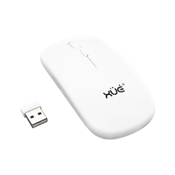 Mouse Inalámbrico Silencioso XUE 1600 DPI USB-C Blanco Bluetooth + 2.4GHz