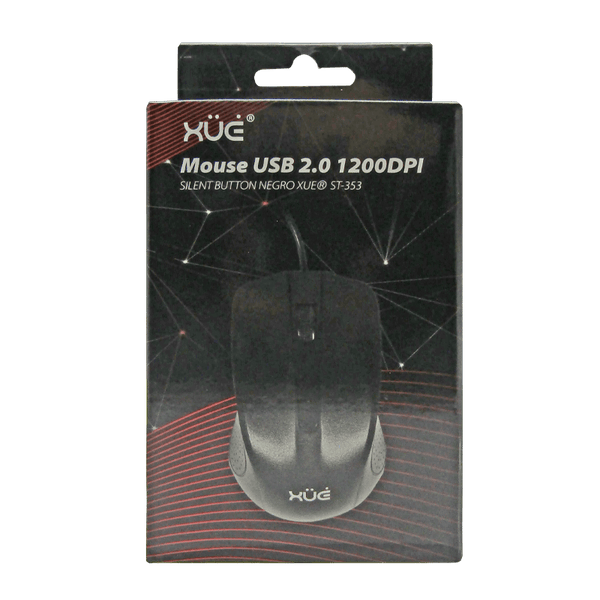 Mouse Óptico USB XUE ST-353 1200 DPI Negro con Botones Silenciosos