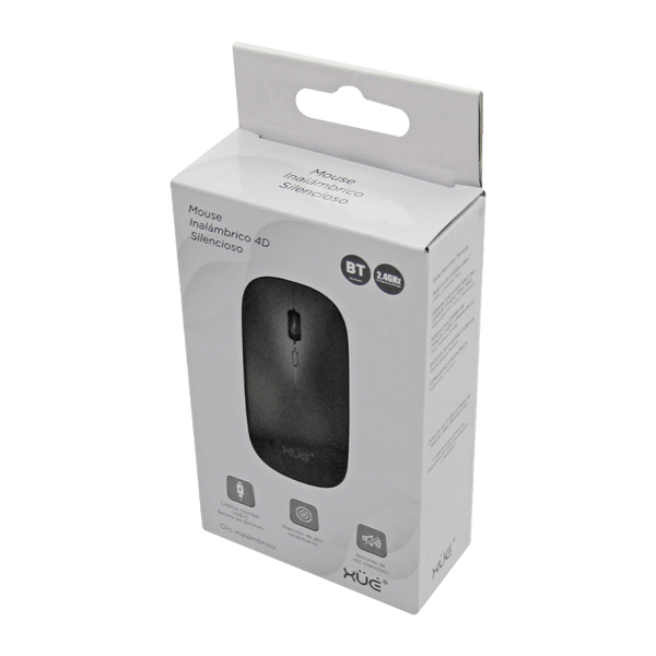 Mouse Inalámbrico Silencioso XUE 1600 DPI USB-C Negro Bluetooth + 2.4GHz