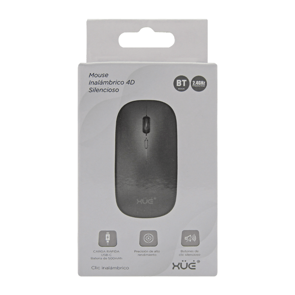 Mouse Inalámbrico Silencioso XUE 1600 DPI USB-C Negro Bluetooth + 2.4GHz