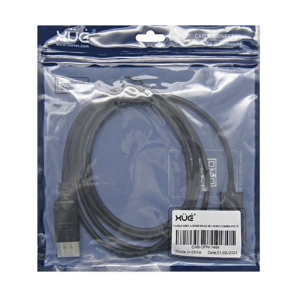 Cable Displayport a HDMI, 1.8 Metros 4K 30HZ/1080p 60Hz 3840×2160 28AWG Full Copper (Color Negro), Marca XUE®
