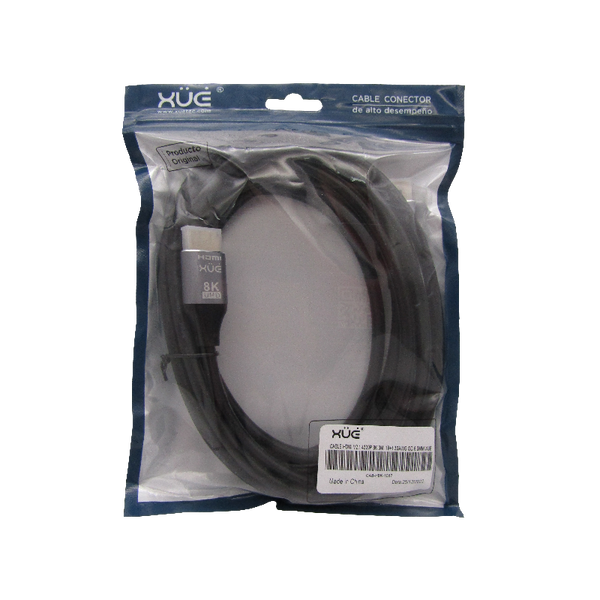 Cable HDMI V2.1 4320P 8K 3M MACHO A HDMI MACHO NEGRO 19+1 30AWG OD 6.0MM XUE®
