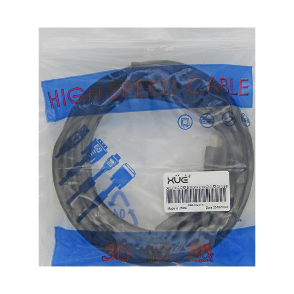 Cable HDMI v2.0 2160p 3M Macho a HDMI Macho Negro 4K 3D 19+1 28AWG OD 7.3MM c/filtros XUE®