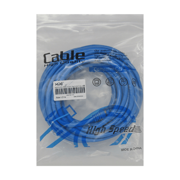 Cable Patchcord UTP CAT6A 10M 26AWG 10Gbps CCA 80% PVC, color Azul, marca XUE®