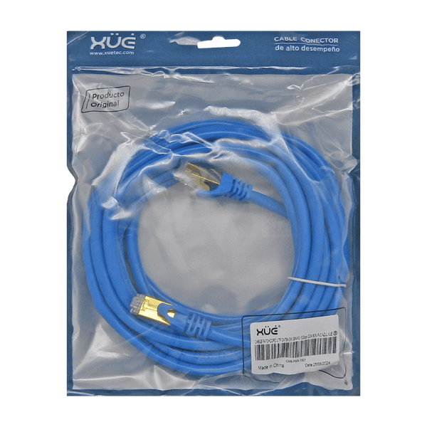 Cable Patchcord UTP CAT6A 5M 26AWG 10Gbps CCA 80% PVC AZUL XUE®