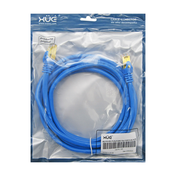 Cable Patchcord UTP CAT6A 3M 26AWG 10Gbps CCA 80% PVC color azul XUE®
