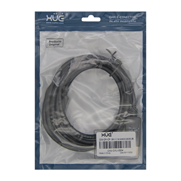 Convertidor Displayport a Displayport 1.8m v1.2 4K AWG32 (Negro) marca XUE®
