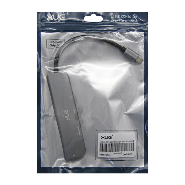 Docking Station XUE® 6-1 Tipo-C 3.1 Gen1 a 1 * HDMI 4K + PD 100W + 1*USB3.0 + 1*USB2.0 + SD/TF, Color Gris, Marca XUE®