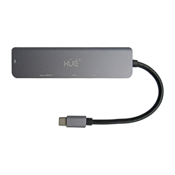 Docking Station XUE® 6-1 Tipo-C 3.1 Gen1 a 1 * HDMI 4K + PD 100W + 1*USB3.0 + 1*USB2.0 + SD/TF, Color Gris, Marca XUE®