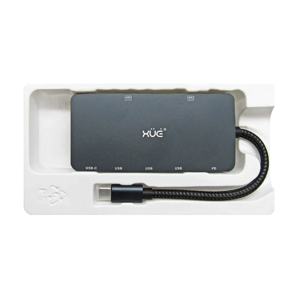 Docking Station 7-1 TIPO-C 3.1 Gen1 a 2 * HDMI 4K + PD 100W + 3*USB3.0 + USB-C (5GBPs), Color Gris, Marca XUE®