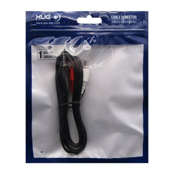 Convertidor Plug 3.5mm Macho a 2 RCA Macho Audio Stereo 1mt marca XUE®