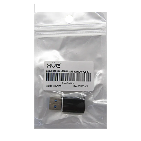 Convertidor USB-C Hembra a USB 3.0 Macho, Color Negro, Marca XUE®
