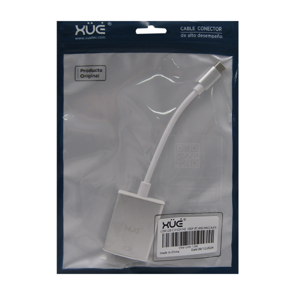 Convertidor USB-C a VGA FHD 1080P (PC y Mac) marca XUE®