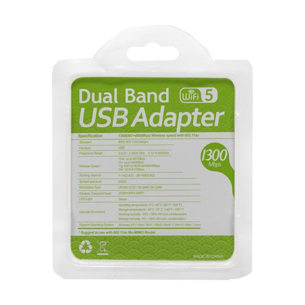 Adaptador USB 3.0 WIFI Dual Band 1300MBPS 802.11B/G/N (RTK 8812) XUE® RTK 8812