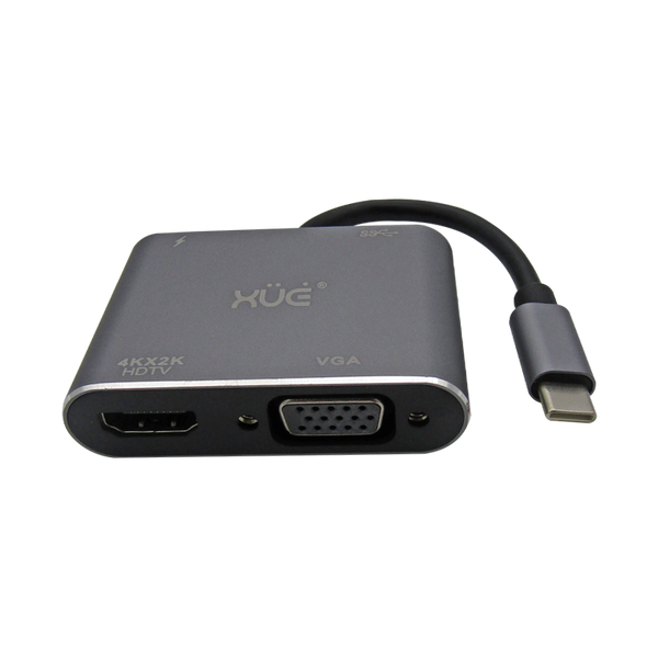 Convertidor USB-C 3.1 a HDMI 4K, VGA, USB 3.0, USB-C de carga, marca XUE®