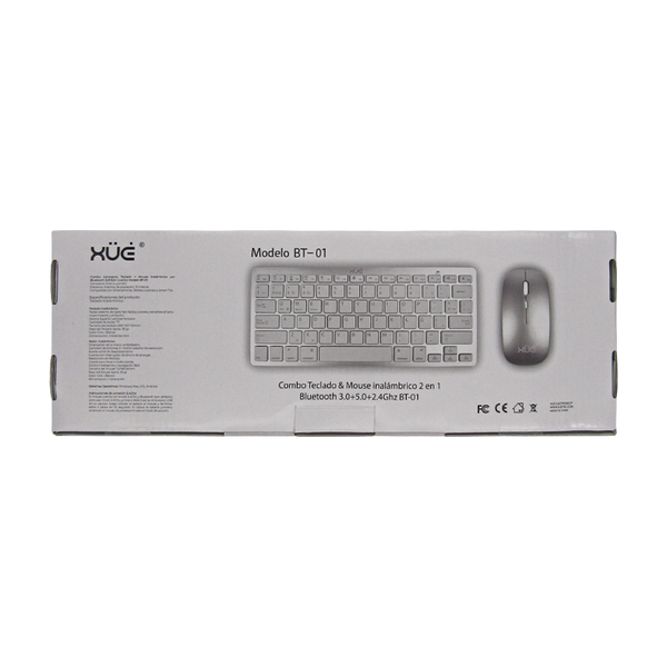 COMBO TECLADO INALAMBRICO DESKTOP LATAM + MOUSE 1600DPI, PLATEADO, 2 EN 1 2.4G & BLUETOOTH 5.0, XUE®