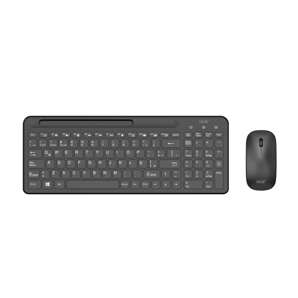 Combo Teclado Externo Wireless Compacto LATAM + Mouse 1600DPI, 2.4GHZ + BT 5.0, Batería 500MAH, USB-C, Color Negro, W1500 XUE®