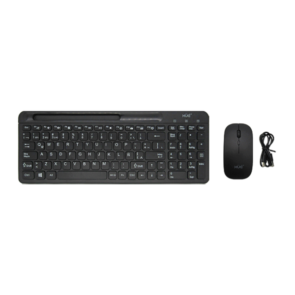 Combo Teclado Externo Wireless Compacto LATAM + Mouse 1600DPI, 2.4GHZ + BT 5.0, Batería 500MAH, USB-C, Color Negro, W1500 XUE®