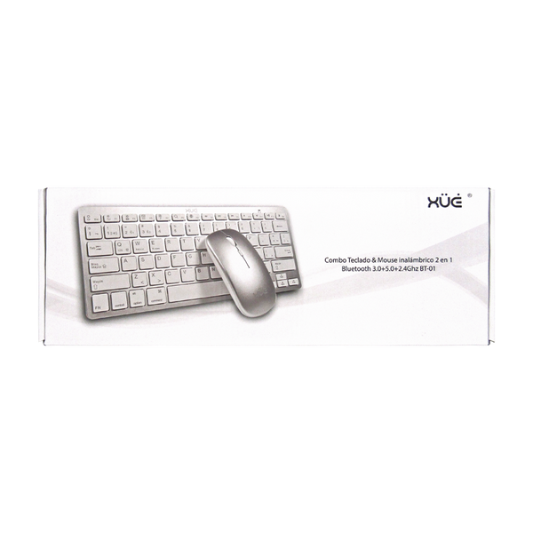 COMBO TECLADO INALAMBRICO DESKTOP LATAM + MOUSE 1600DPI, PLATEADO, 2 EN 1 2.4G & BLUETOOTH 5.0, XUE®