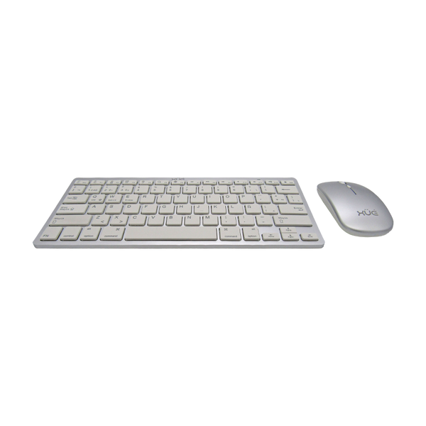 COMBO TECLADO INALAMBRICO DESKTOP LATAM + MOUSE 1600DPI, PLATEADO, 2 EN 1 2.4G & BLUETOOTH 5.0, XUE®
