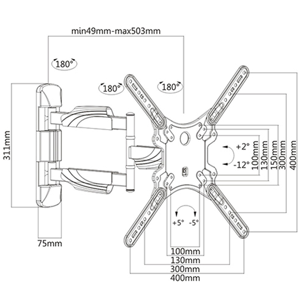 Soporte de Pared para TV 23-65” y 35kg Vesa 100x100-400x400 Metal, color negro, XUE® BAS2365