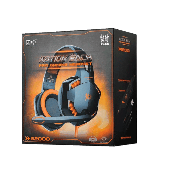 Diadema Gamer Kotion Each G2000 3.5mm y USB, mic giratorio, color negro/azul, auriculares confortables.