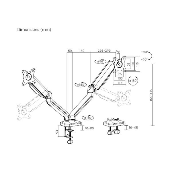 Brazo soporte ergonómico para 2 (dos) monitores tipo VESA 17-32