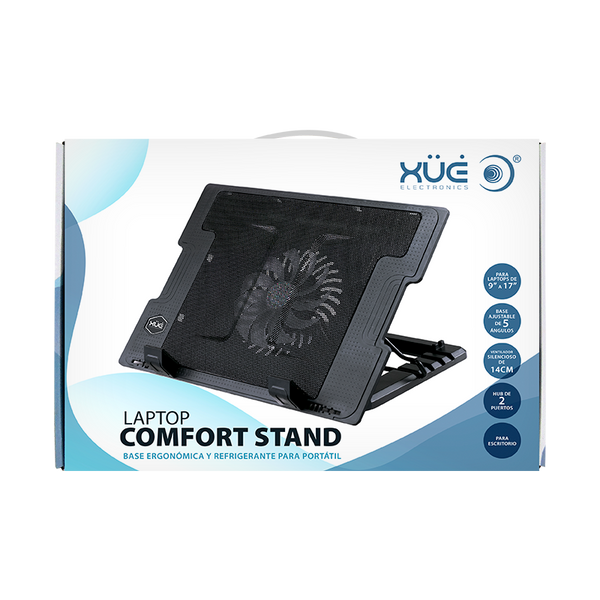 Base Disipadora de calor tipo Stand con 1-ventilador, 4-Posiciones, 2 puertos USB, color Negro, marca XUE CSV1