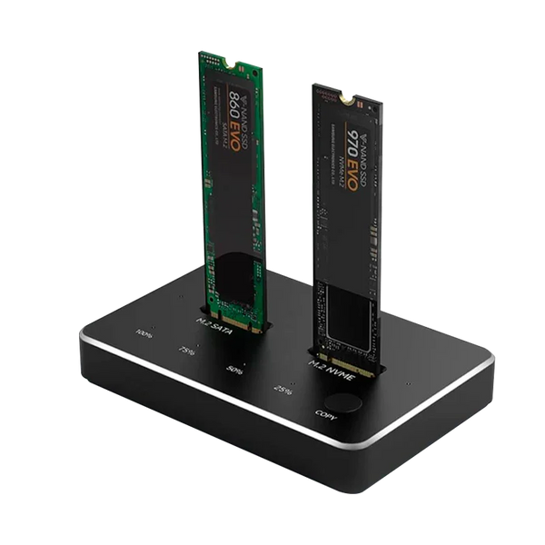 Duplicador Clonador SSD NVME M.2 M-KEY, DOBLE BAHÍA, 1-FAN, USB-C 20GBPS