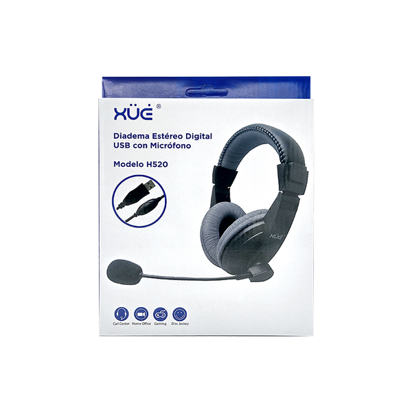 Diadema XUE® USB 2.0 H520 con Mic giratorio, color negro/gris c/control de volumen dial en cable