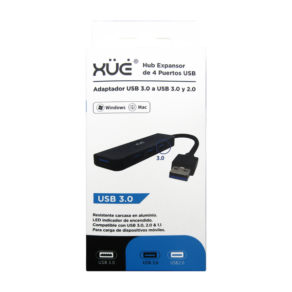 Hub expansor USB 3.0 a 1-PUERTO USB 3.0 y 3-PUERTOS USB 2.0 marca XUE®