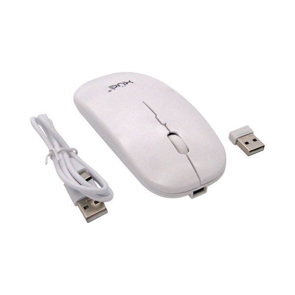 Mouse inalámbrico Silencioso 1WIRELESS 1600DPI 3-BOT 2.4GHZ + BT, BATT INT, USB-C BLANCO XUE®
