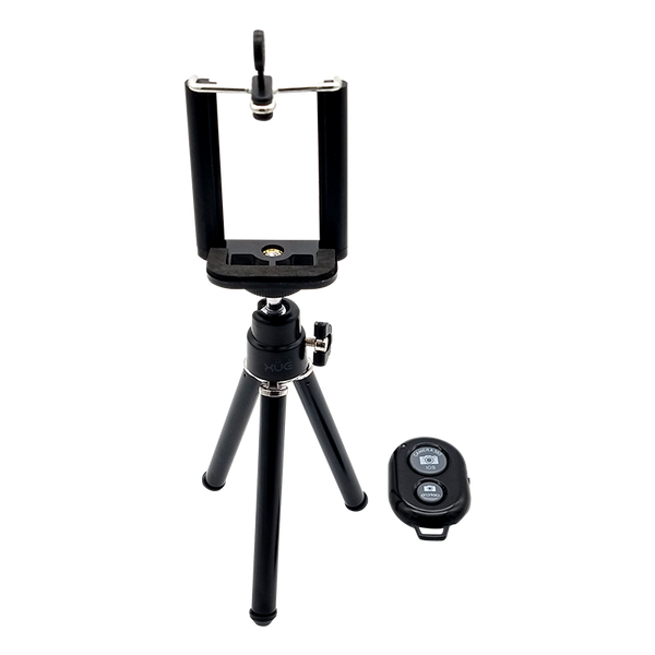 Trípode metálico de 18CM para webcam y celular 6.5", negro, con control remoto Bluetooth, marca XUE®