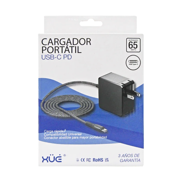 Cargador de corriente XUE® para portátil Type-C 20V-3.25A/15V-3A/9V-2A/5V-2A 65W 1.5M / USB-C (Wall)