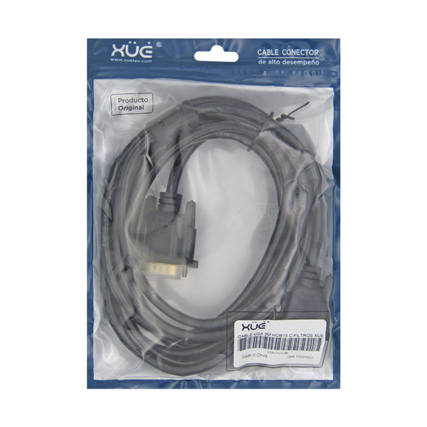 Cable VGA 3M HDB15 Macho a HDB15 Macho 15-Pines (3+4) 30AWG CU OD:6.0mm c/filtros XUE®