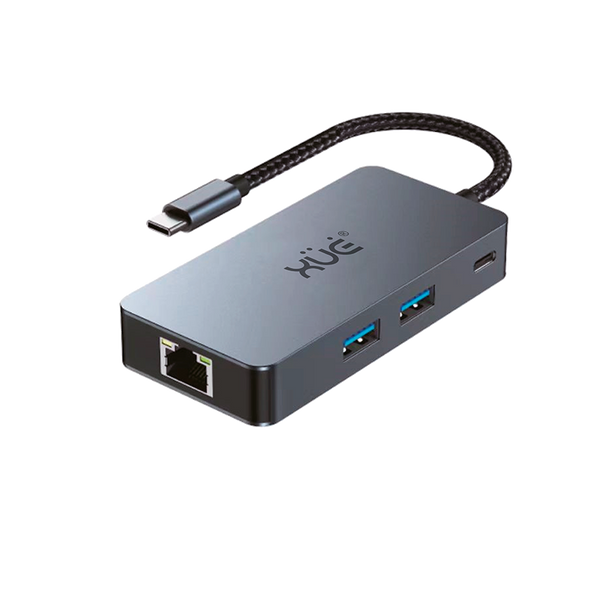 Docking Station XUE® 6-1 Tipo-C 3.1 Gen2 a USB3.2 (10Gbps)*3 + HDMI 4K@60Hz + PD 100W + RJ45 1000Mbps, color gris