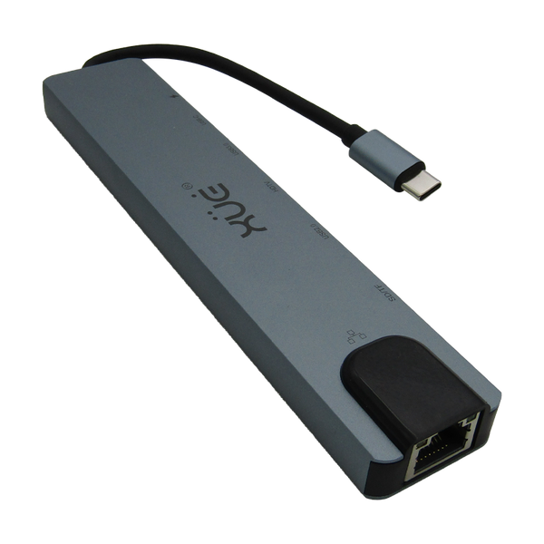 Docking Station XUE® 8-1 Tipo-C 3.1 Gen1 a USB2.0 (480Mbps)*1 + USB3.0 (5Gpbs)*1 + HDMI 4K@30Hz + USB-C + PD 100W + SD/TF + RJ45 100Mbps color Gris
