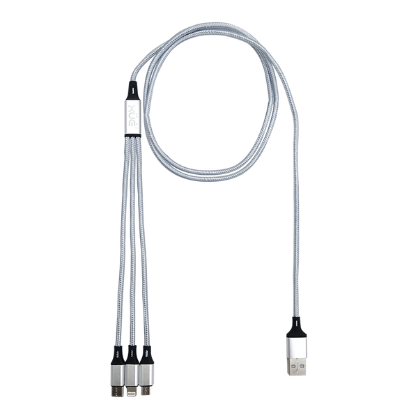 Convertidor USB-A a Triple conexión 2A 1m Lightning + USB-C + micro USB color Gris recubierto en nylon